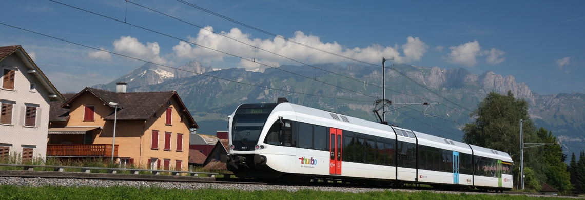 Thurbo-Zug fährt durch ein Dorf